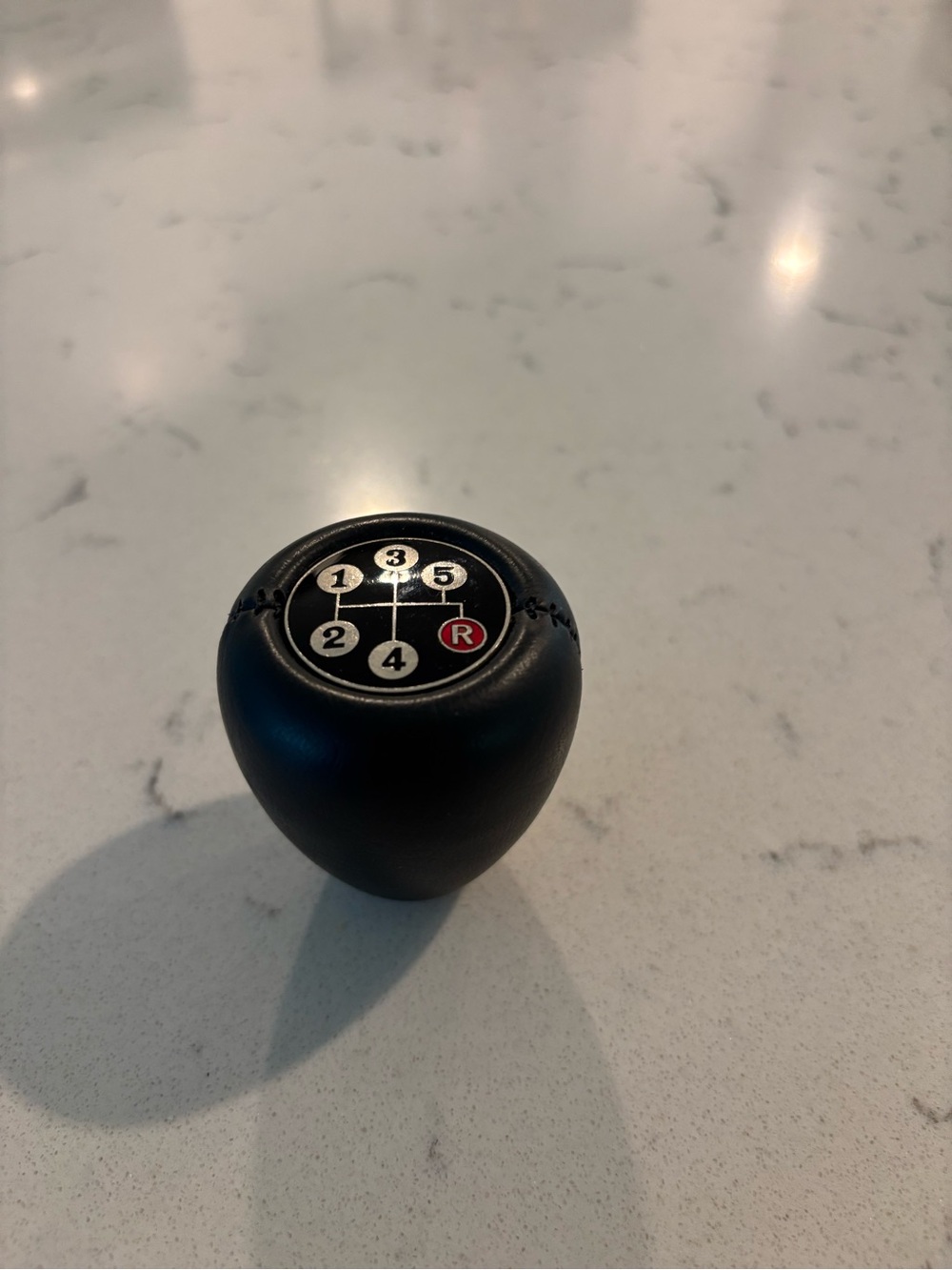Porsche Design Black Leather 5-Speed Shift Knob with Red Reverse